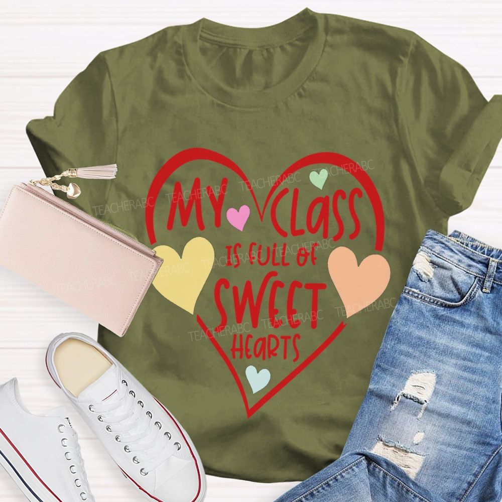 My Class Is Full Of Sweet Hearts Colorful Heart Print T-shirt