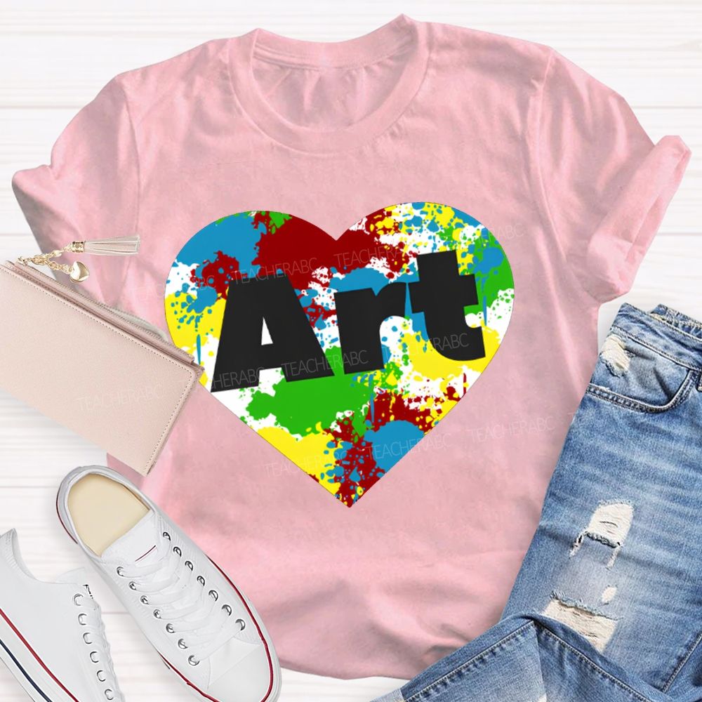 Art Teacher Colorful Tie-Dye Heart Print T-shirt