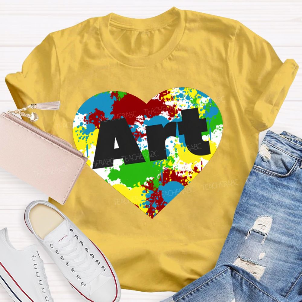 Art Teacher Colorful Tie-Dye Heart Print T-shirt