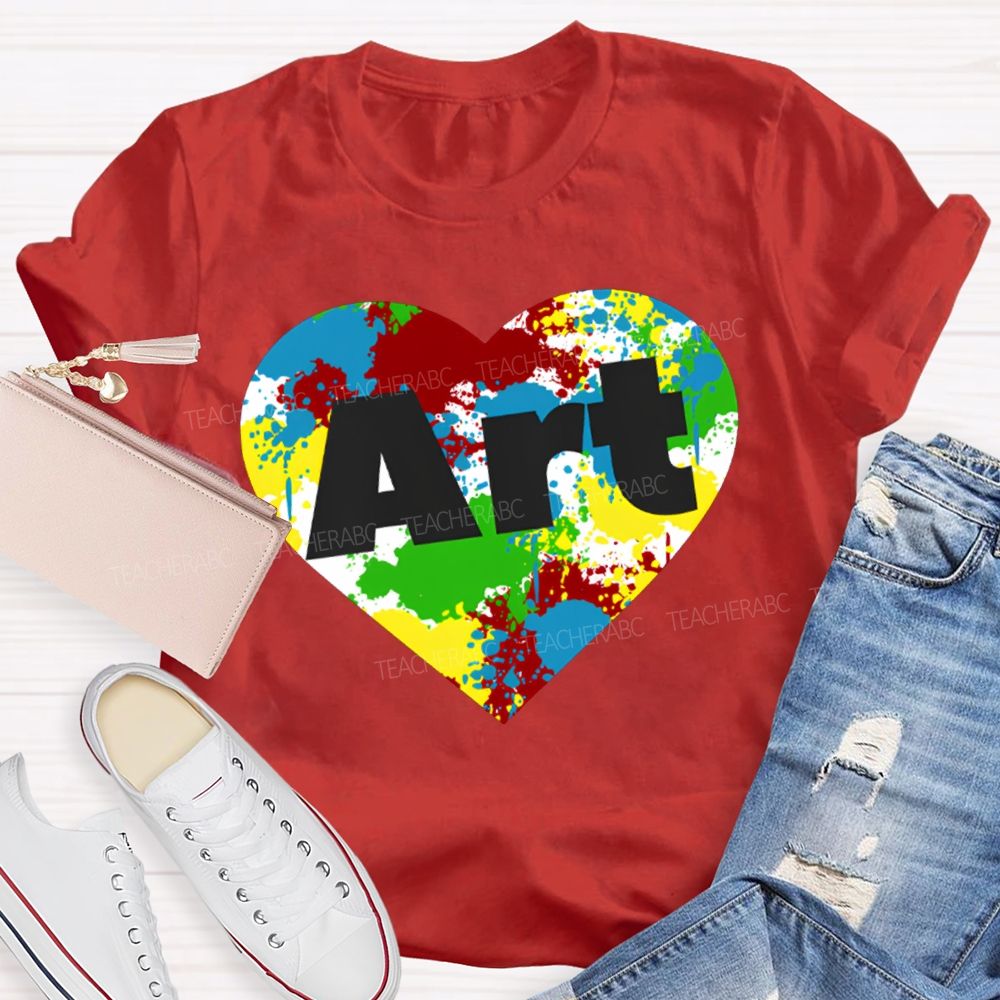 Art Teacher Colorful Tie-Dye Heart Print T-shirt