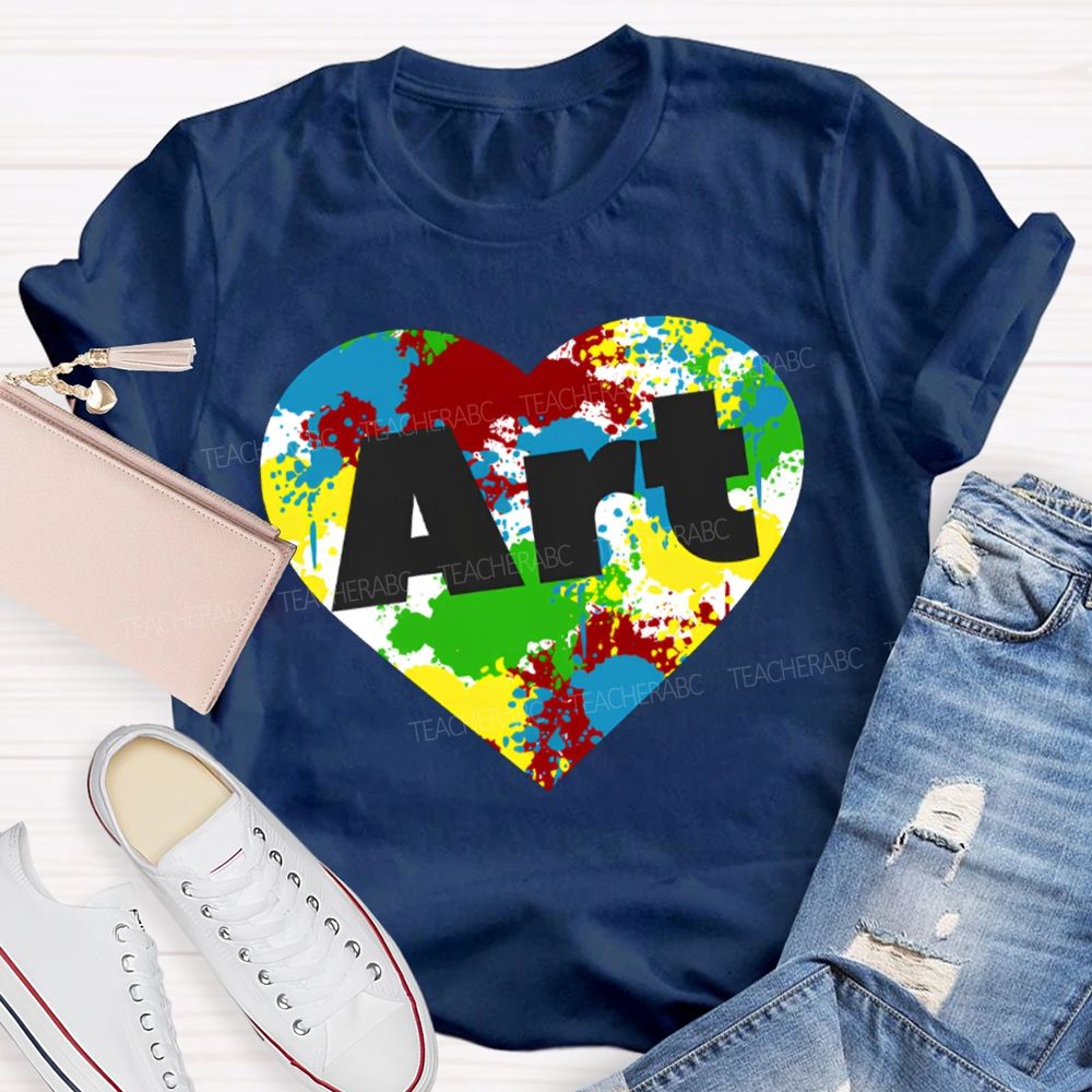 Art Teacher Colorful Tie-Dye Heart Print T-shirt