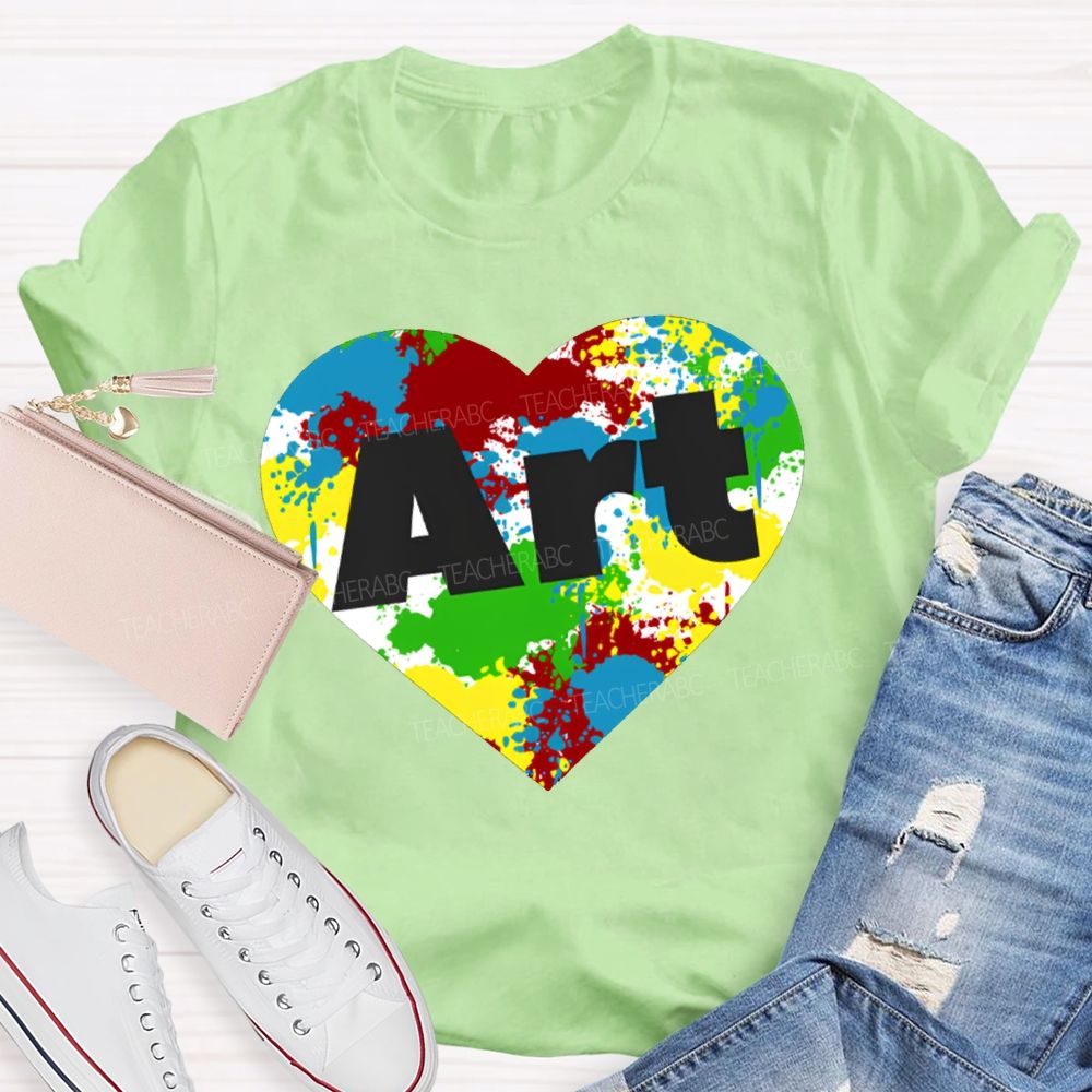 Art Teacher Colorful Tie-Dye Heart Print T-shirt