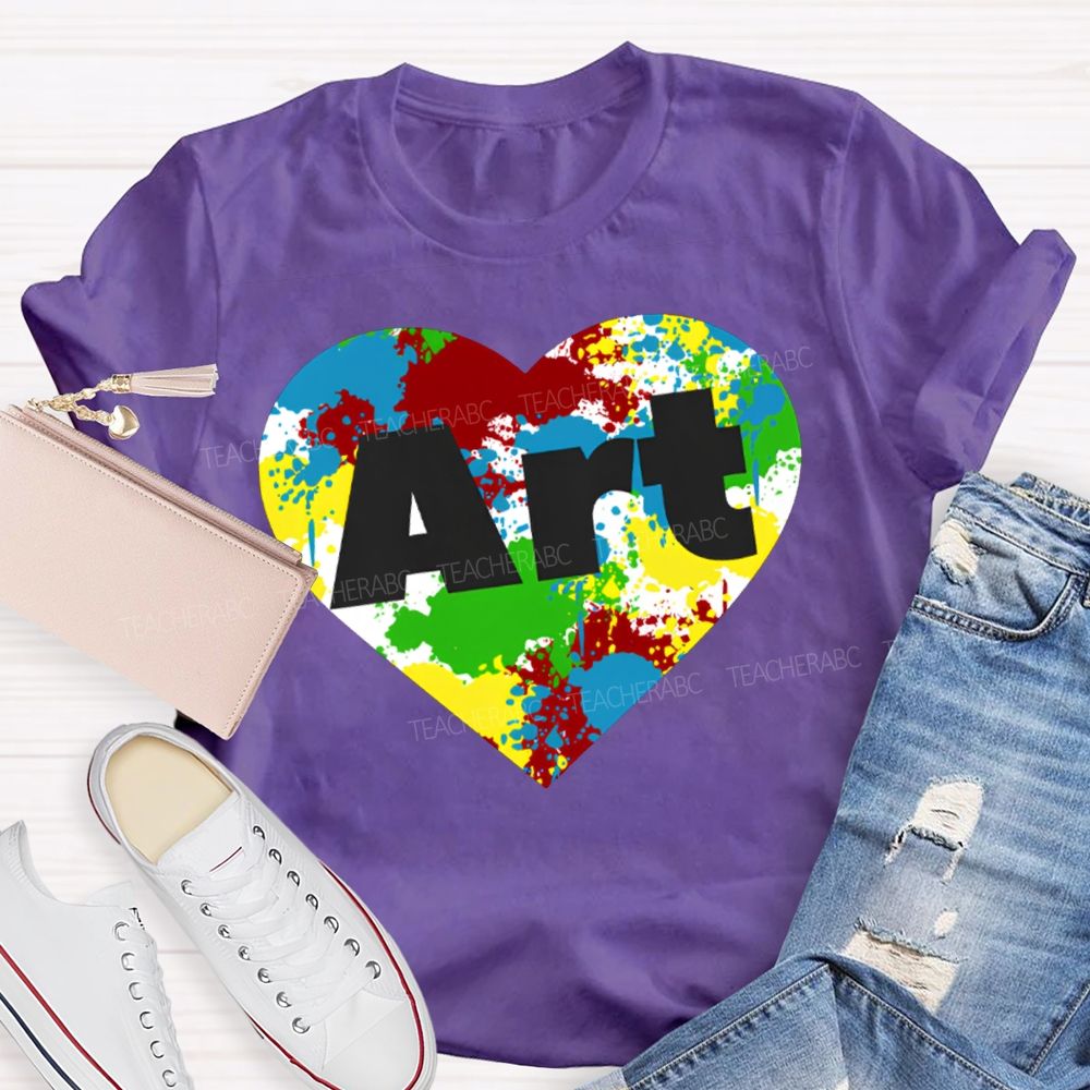 Art Teacher Colorful Tie-Dye Heart Print T-shirt