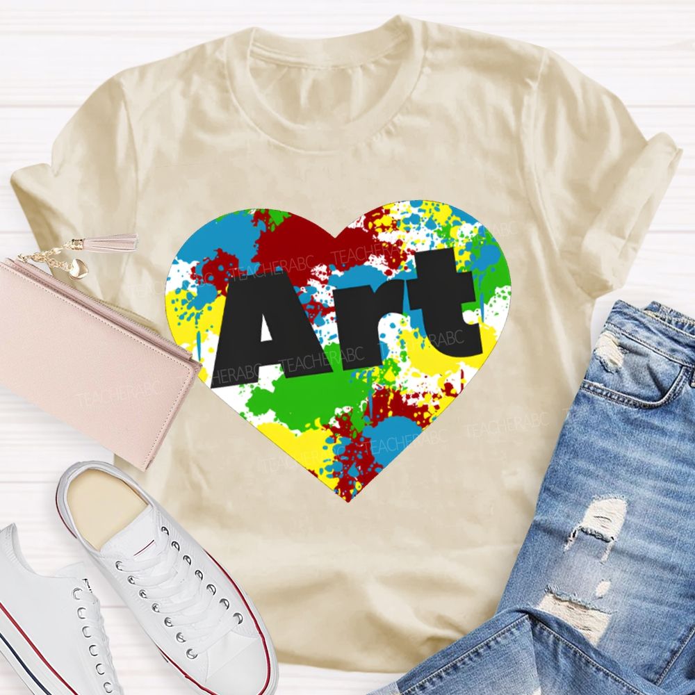 Art Teacher Colorful Tie-Dye Heart Print T-shirt