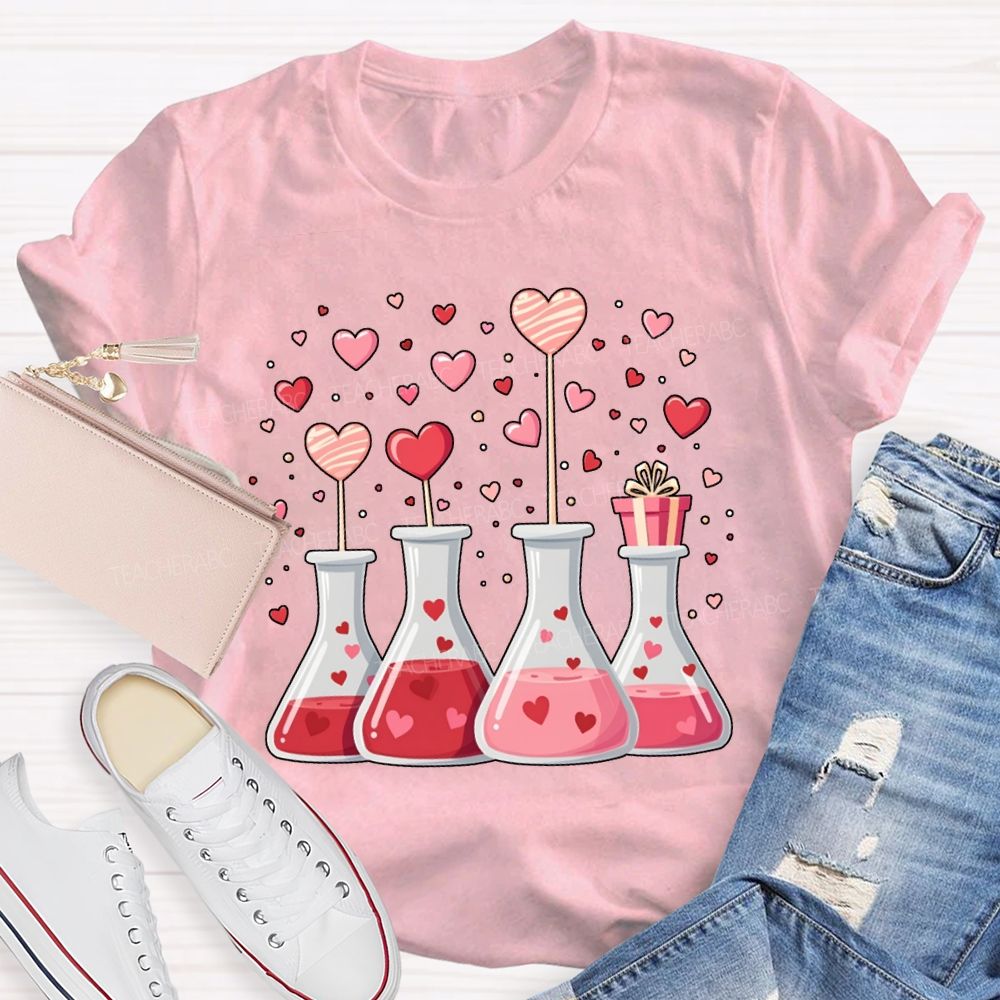 Pink Hearts And Experimental Beakers Science Teacher T-shirt