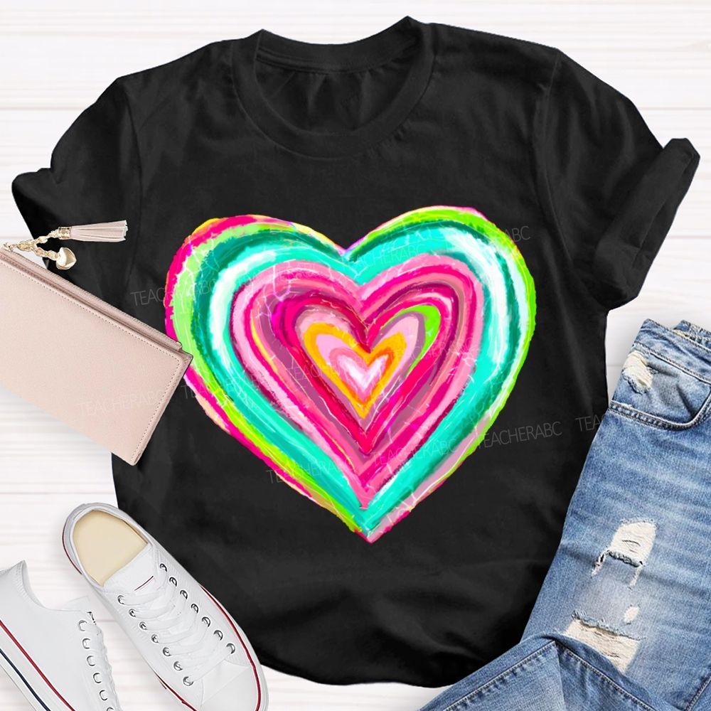Colorful Gradient Heart Print T-shirt