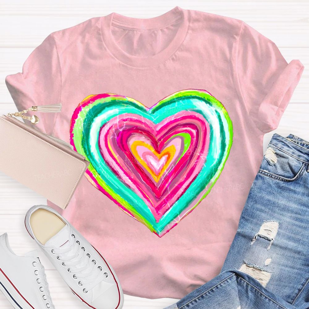 Colorful Gradient Heart Print T-shirt
