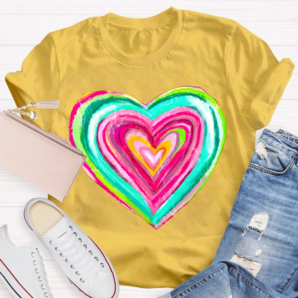 Colorful Gradient Heart Print T-shirt