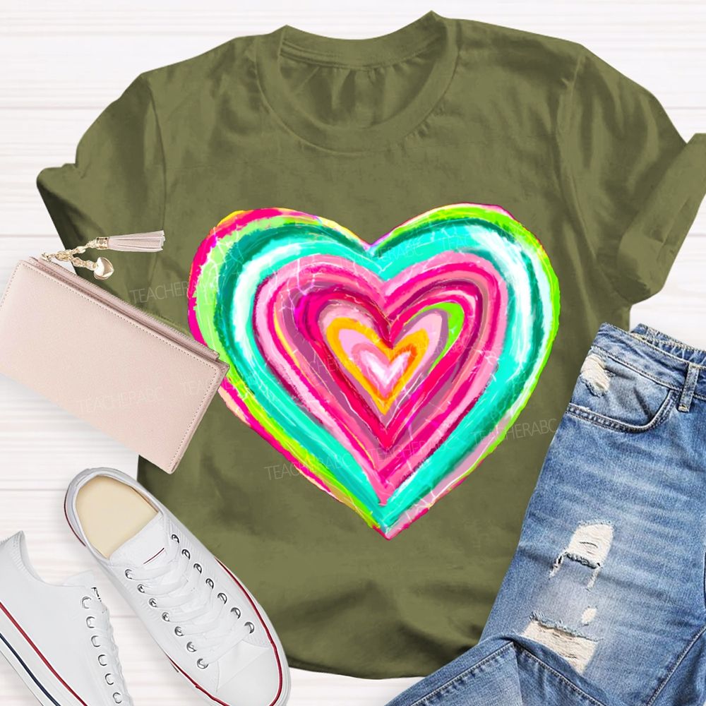 Colorful Gradient Heart Print T-shirt