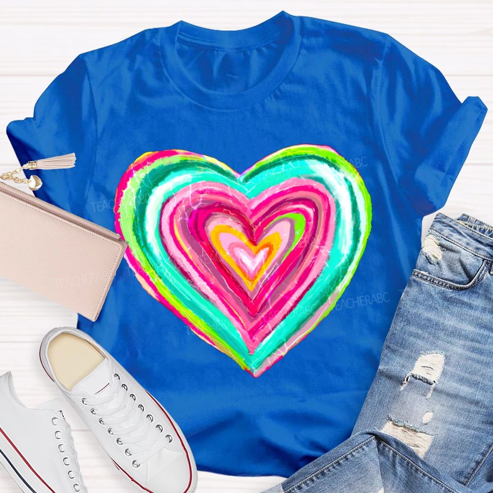 Colorful Gradient Heart Print T-shirt
