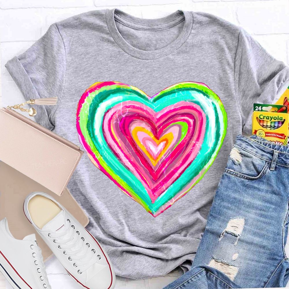 Colorful Gradient Heart Print T-shirt