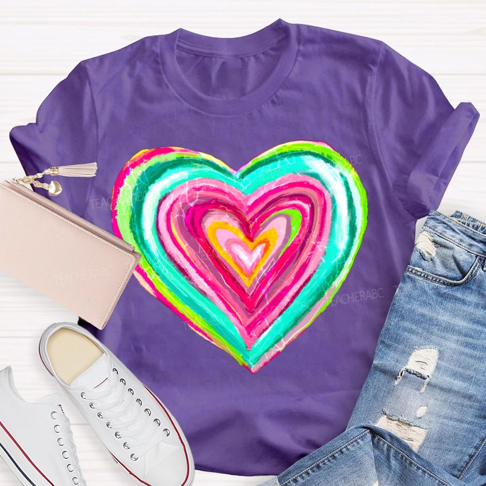 Colorful Gradient Heart Print T-shirt