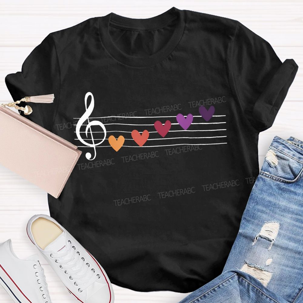 Musical Notes And Colorful Hearts Music Teacher T-shirt