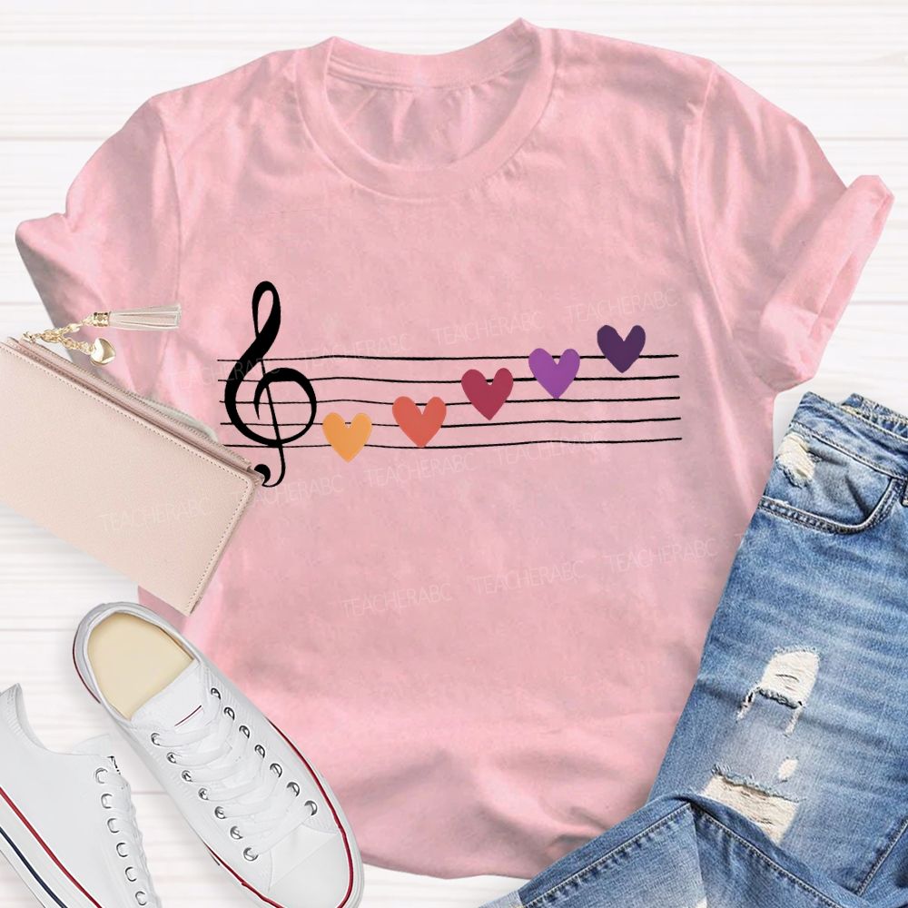 Musical Notes And Colorful Hearts Music Teacher T-shirt