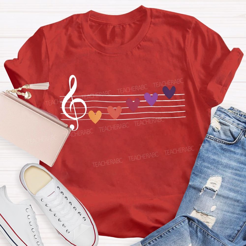 Musical Notes And Colorful Hearts Music Teacher T-shirt