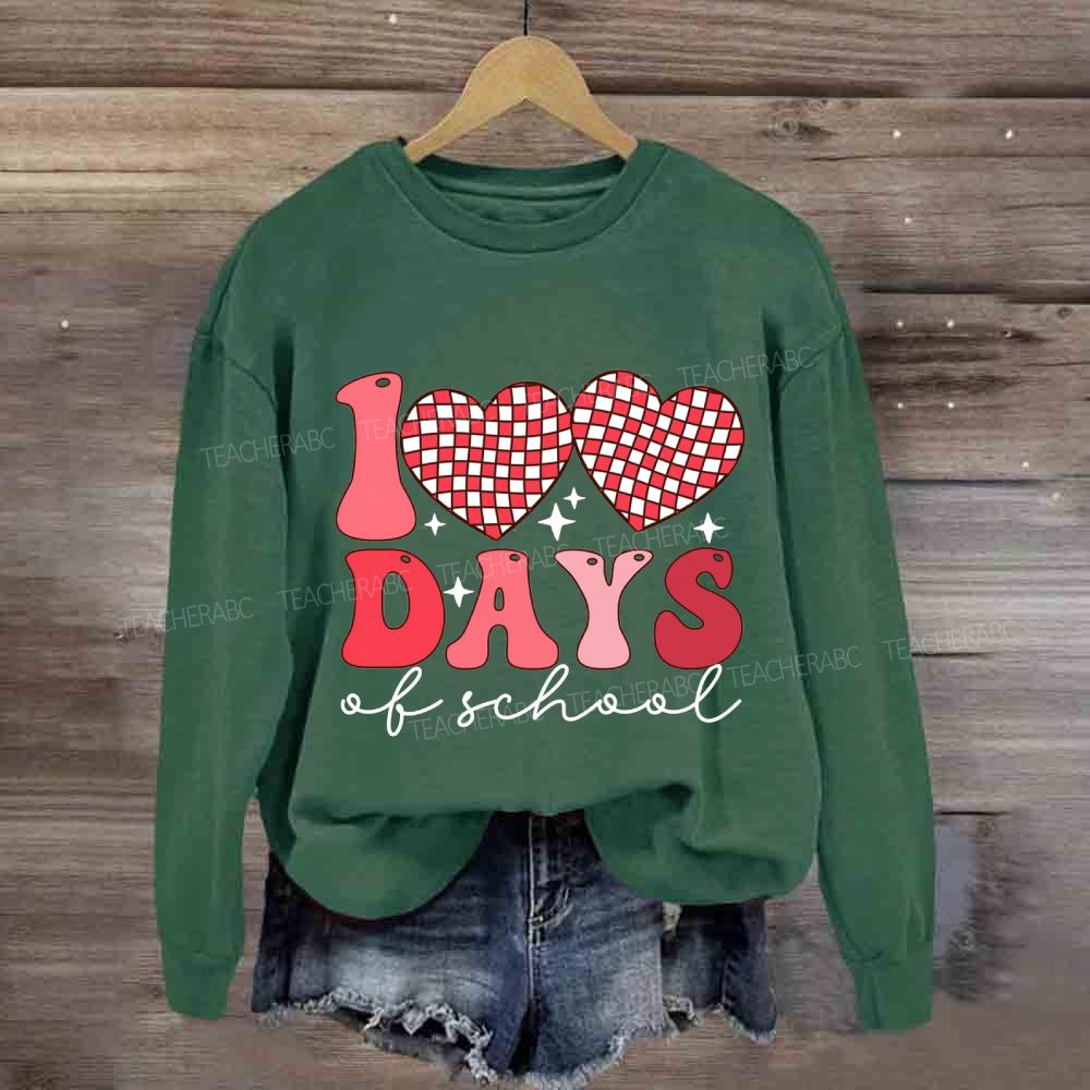 100 Days Of School Checkered Heart Sweatshirt