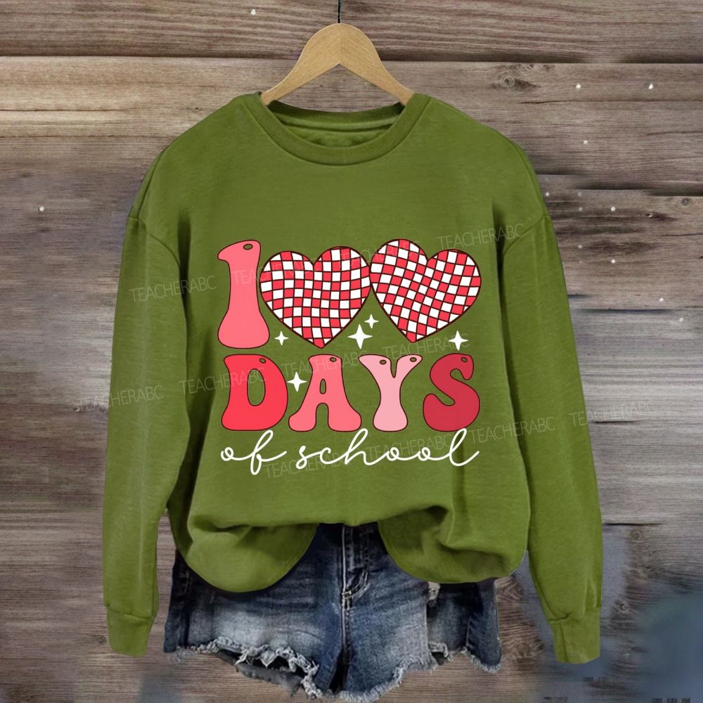 100 Days Of School Checkered Heart Sweatshirt