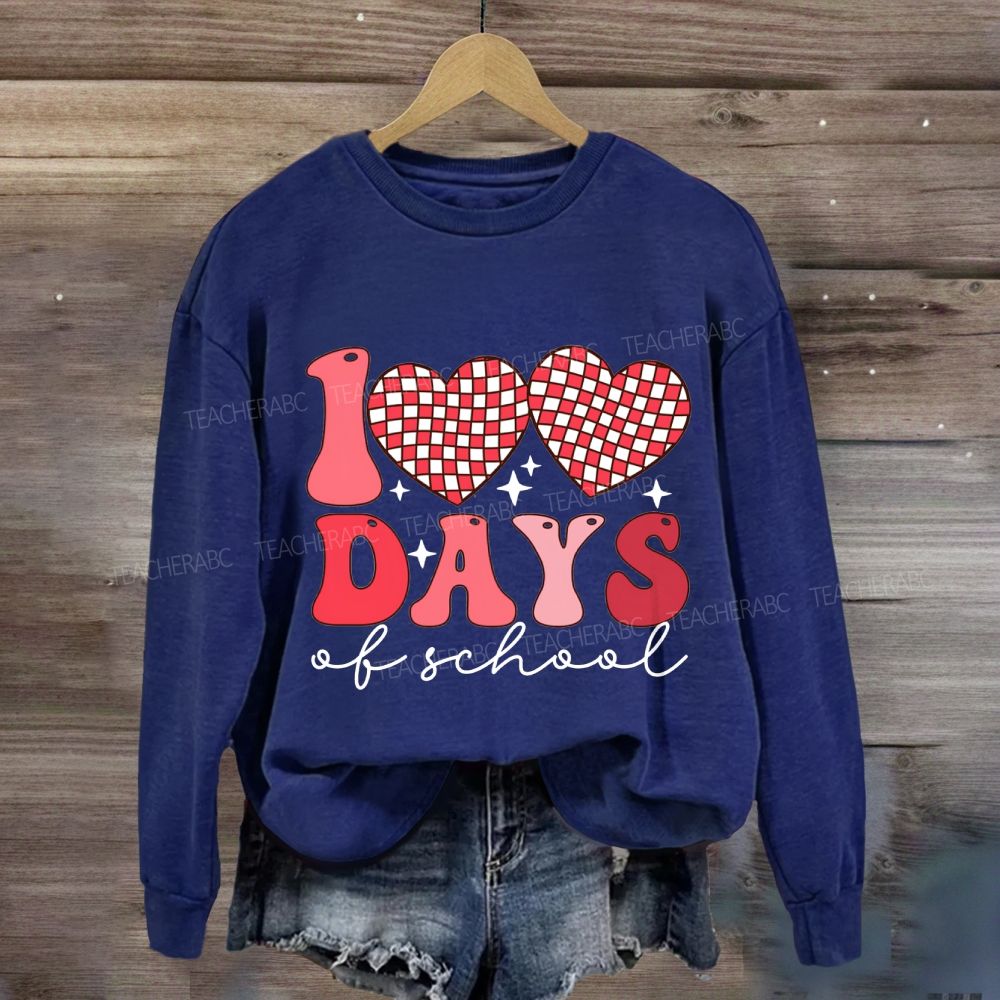 100 Days Of School Checkered Heart Sweatshirt