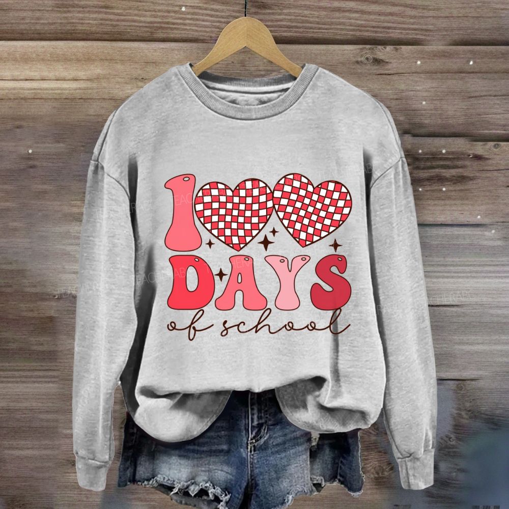 100 Days Of School Checkered Heart Sweatshirt