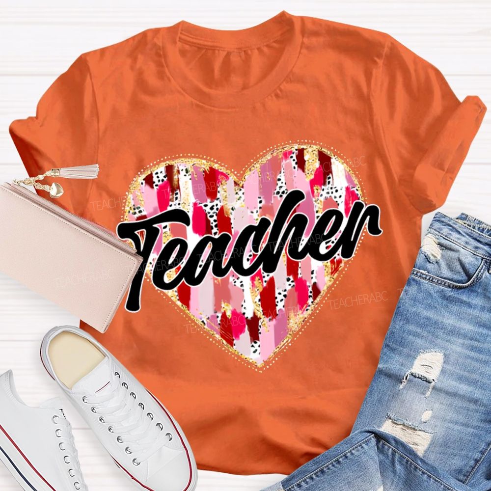Colorful Tie-Dye Heart Print Teacher T-shirt