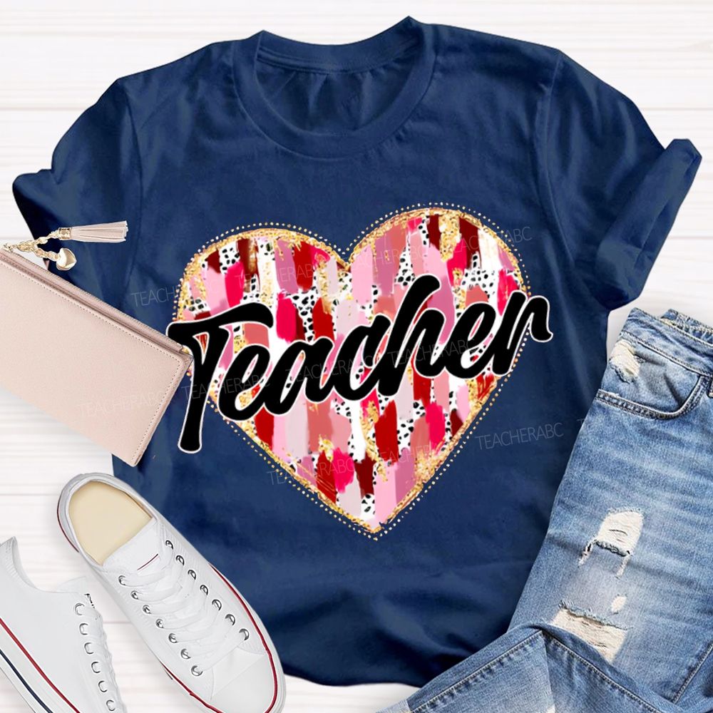 Colorful Tie-Dye Heart Print Teacher T-shirt