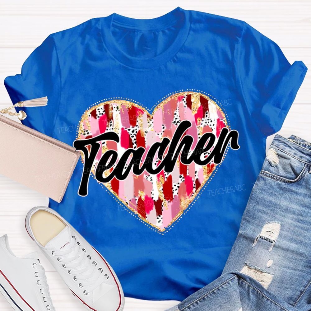 Colorful Tie-Dye Heart Print Teacher T-shirt