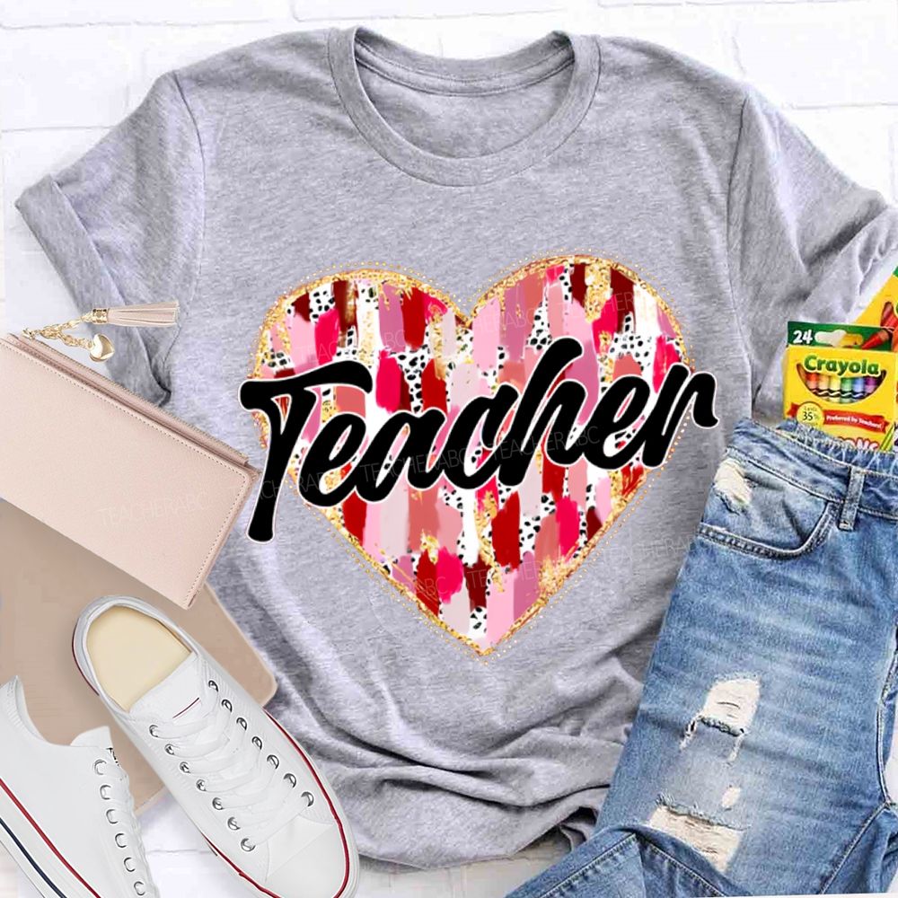 Colorful Tie-Dye Heart Print Teacher T-shirt