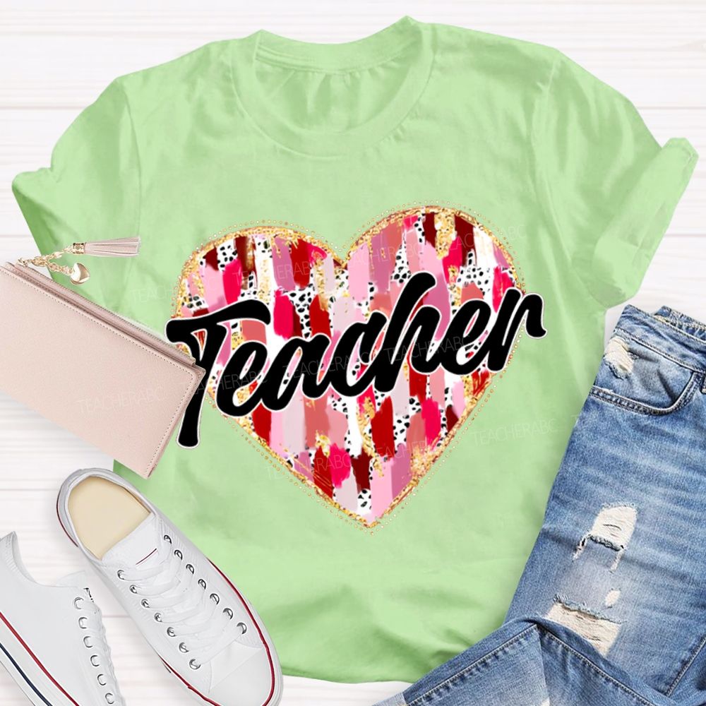 Colorful Tie-Dye Heart Print Teacher T-shirt