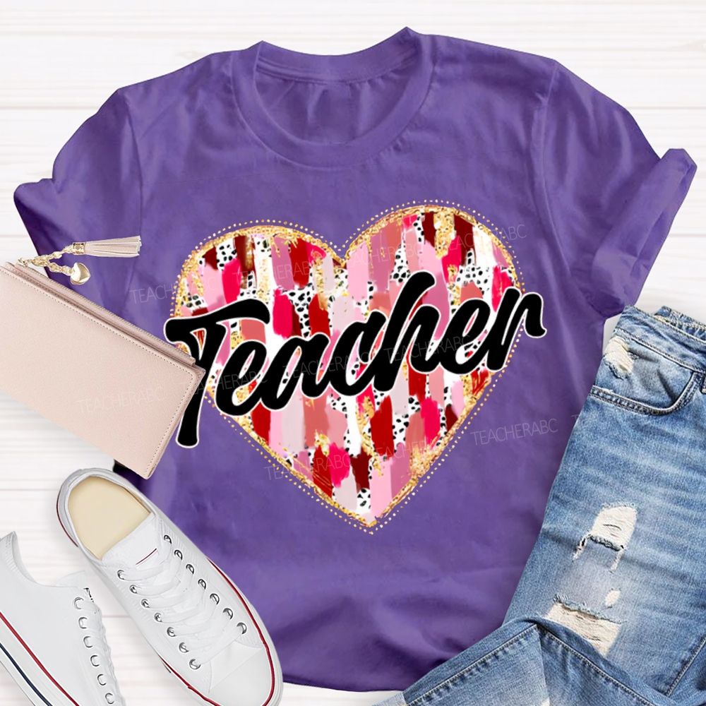 Colorful Tie-Dye Heart Print Teacher T-shirt