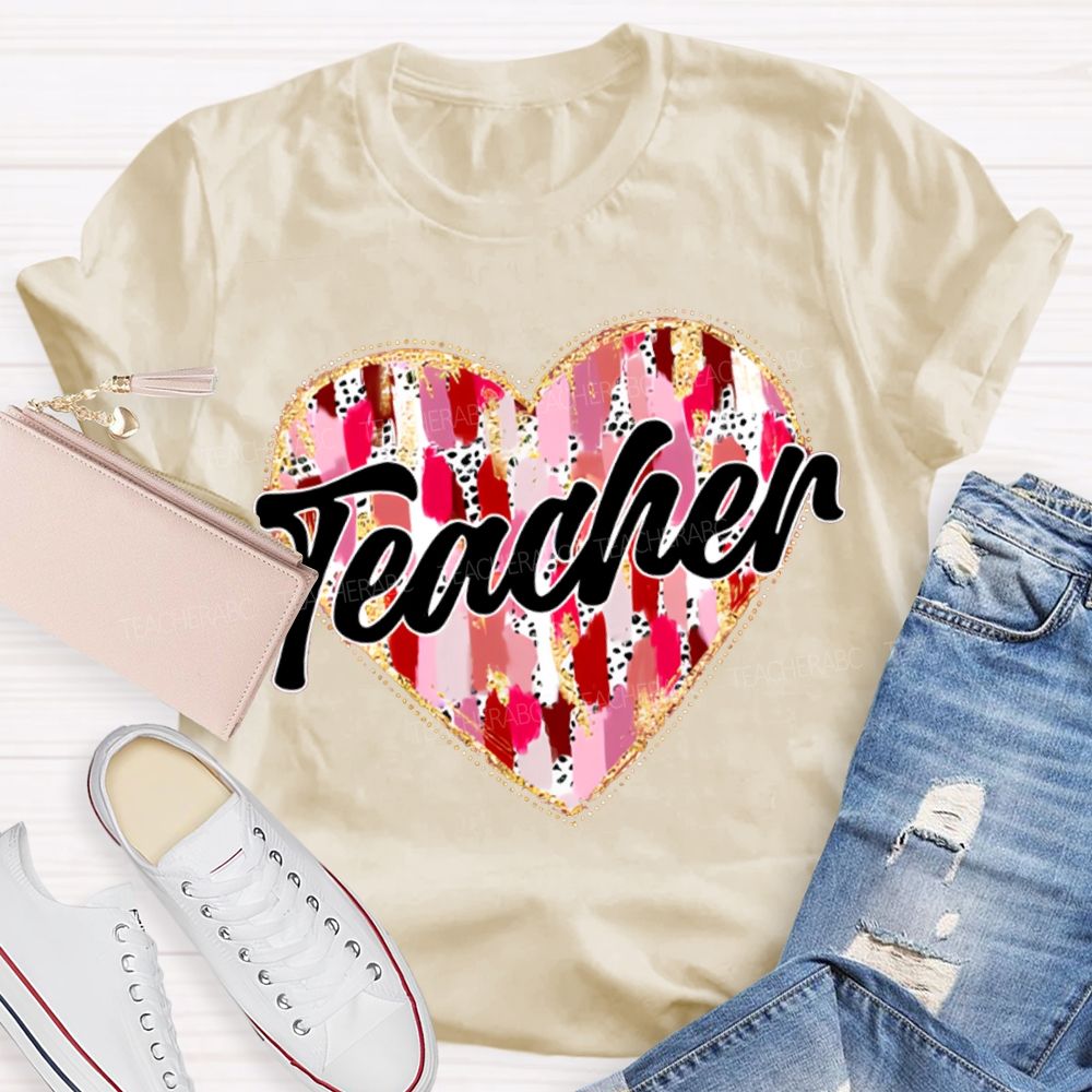 Colorful Tie-Dye Heart Print Teacher T-shirt