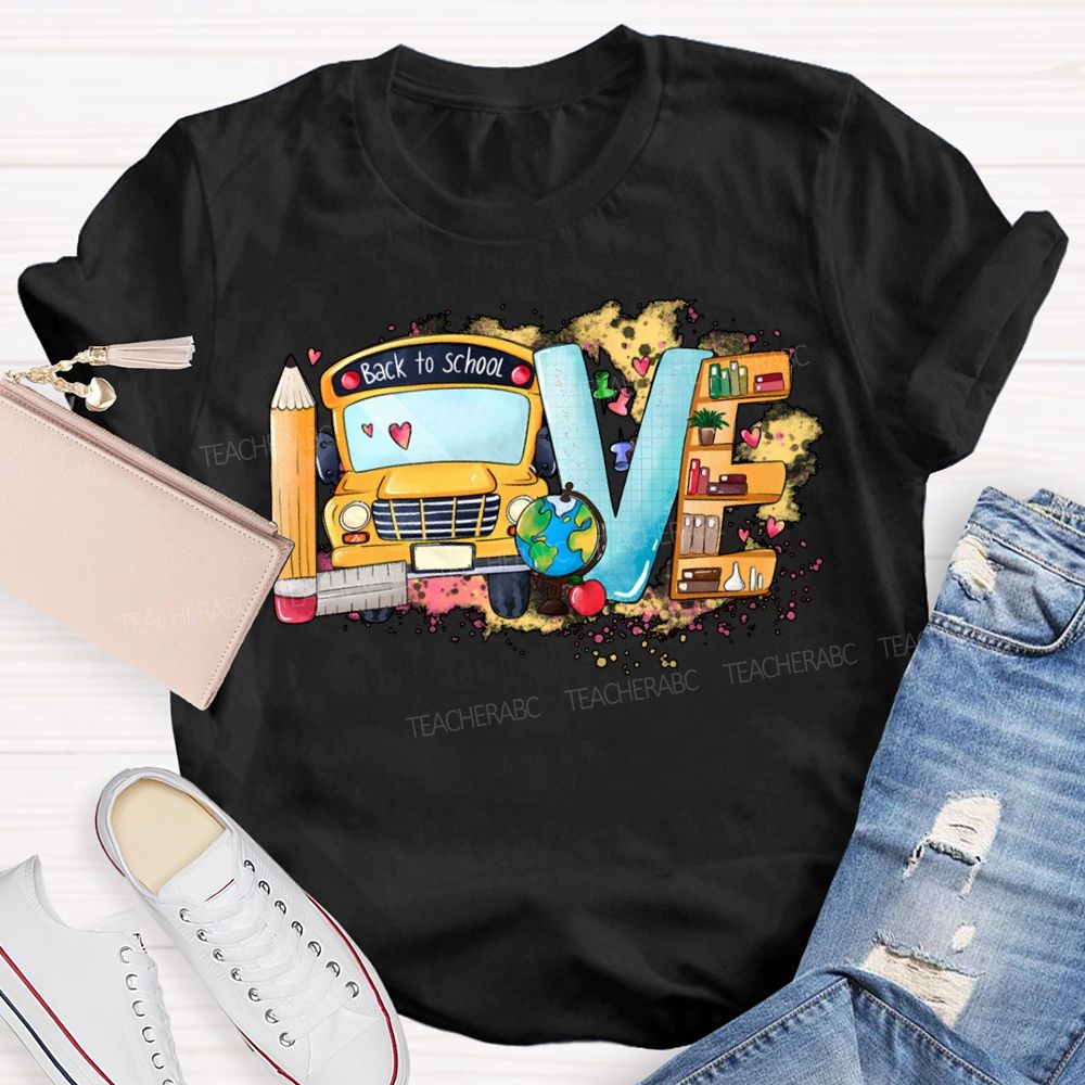 Love School Bus Pencil Print T-shirt