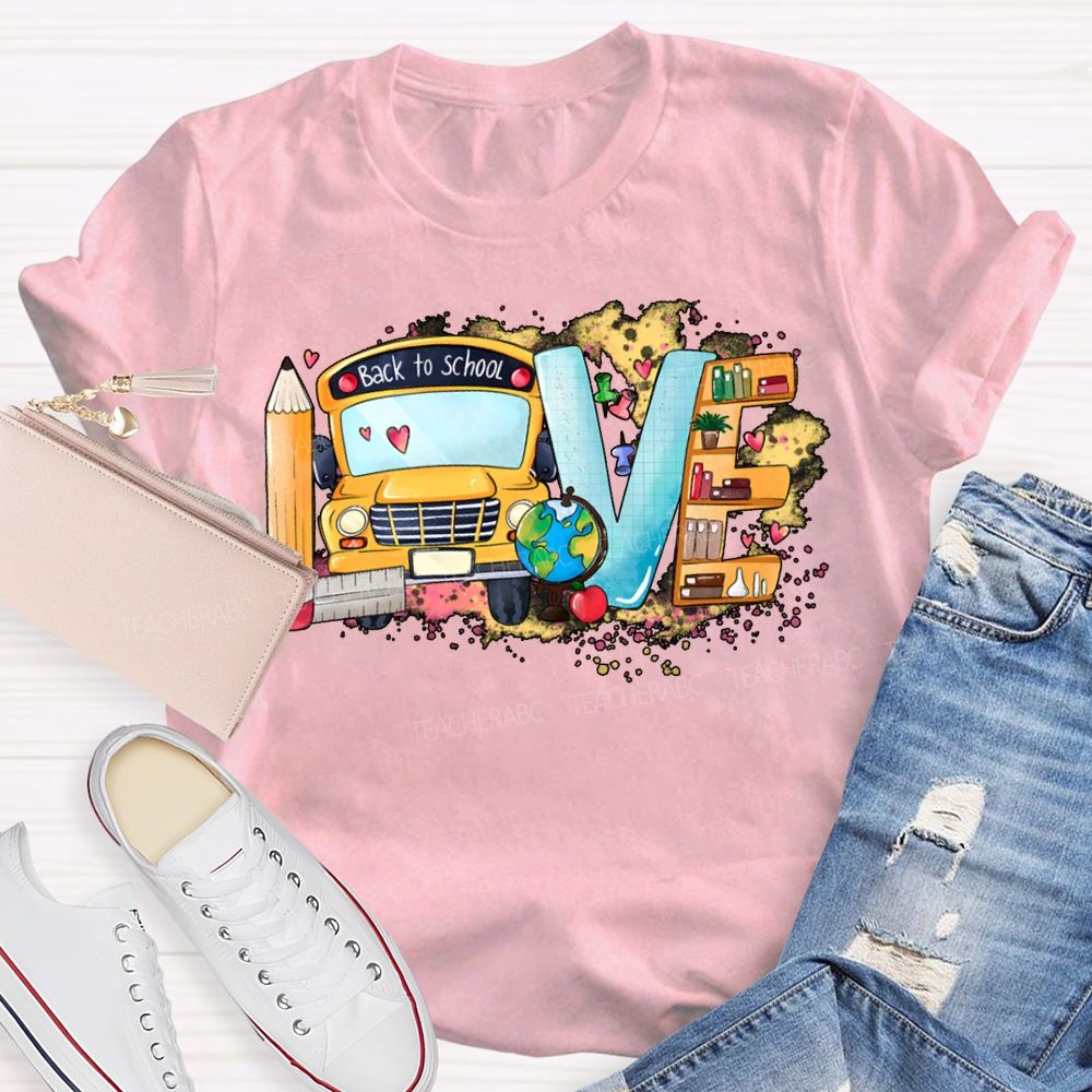 Love School Bus Pencil Print T-shirt