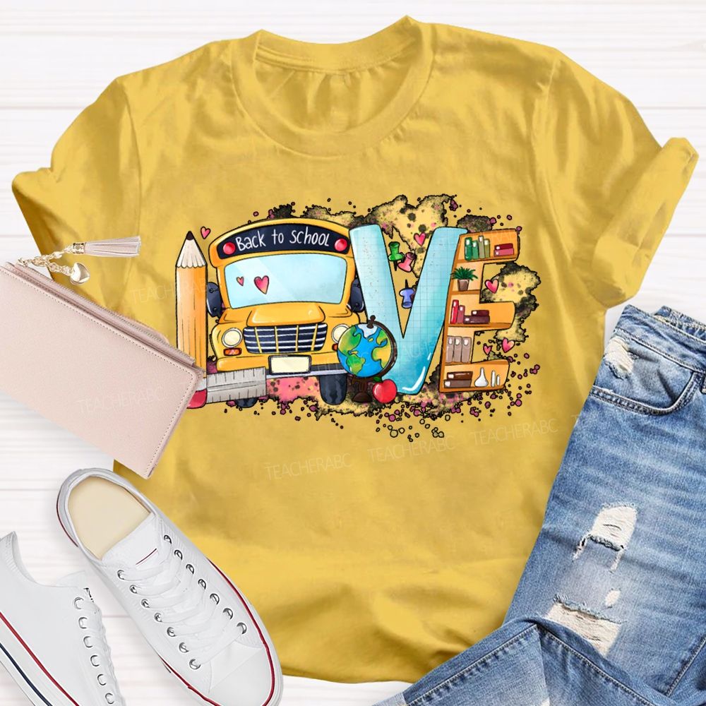 Love School Bus Pencil Print T-shirt