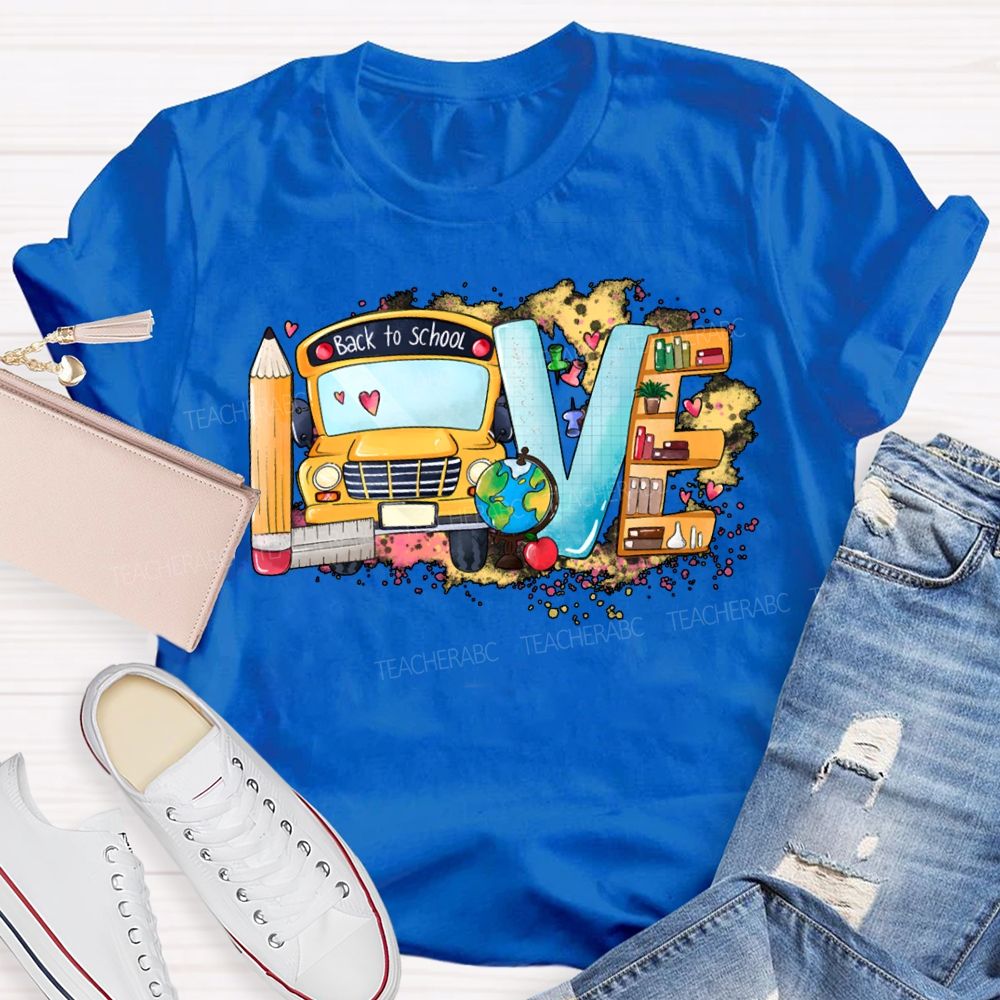 Love School Bus Pencil Print T-shirt