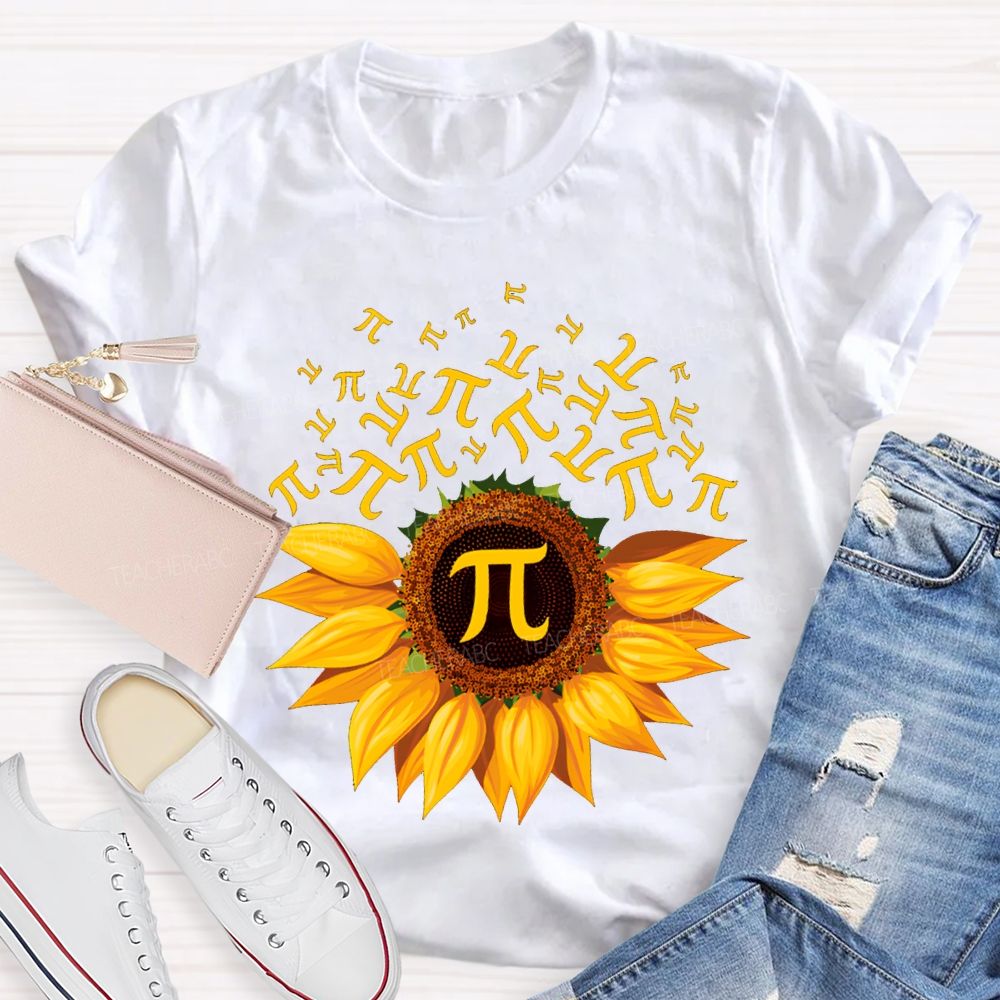 Sunflower Print Pi Math Teacher T-shirt