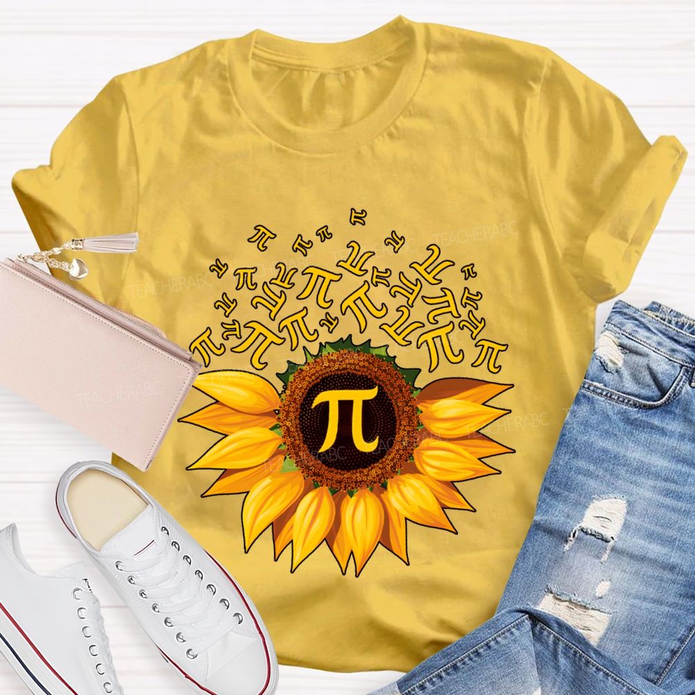 Sunflower Print Pi Math Teacher T-shirt