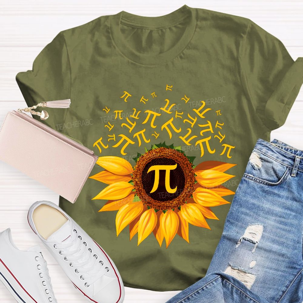 Sunflower Print Pi Math Teacher T-shirt