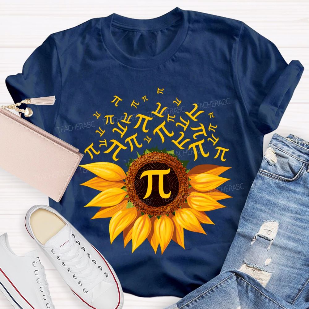 Sunflower Print Pi Math Teacher T-shirt