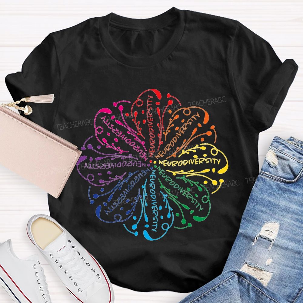 Neurodiversity Special Education With Colorful Flower Fonts T-shirt