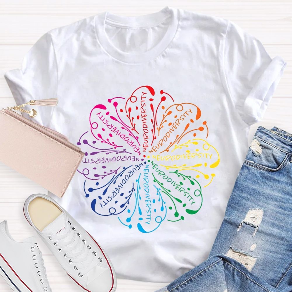 Neurodiversity Special Education With Colorful Flower Fonts T-shirt