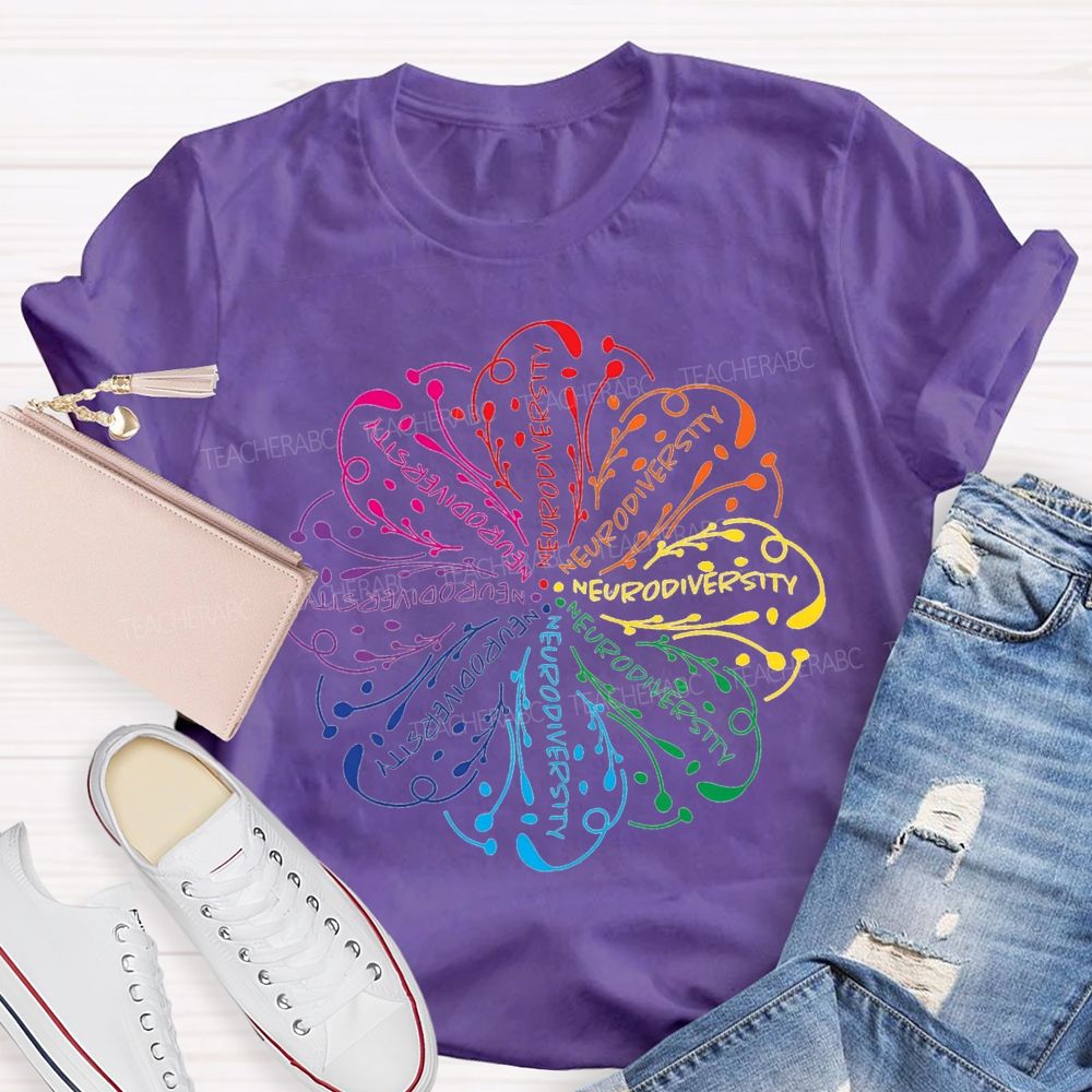 Neurodiversity Special Education With Colorful Flower Fonts T-shirt