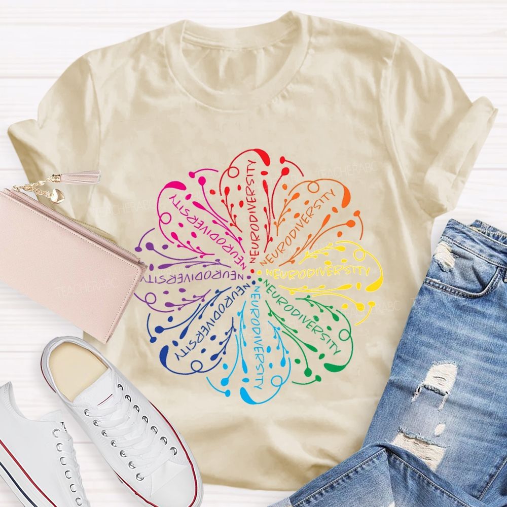Neurodiversity Special Education With Colorful Flower Fonts T-shirt