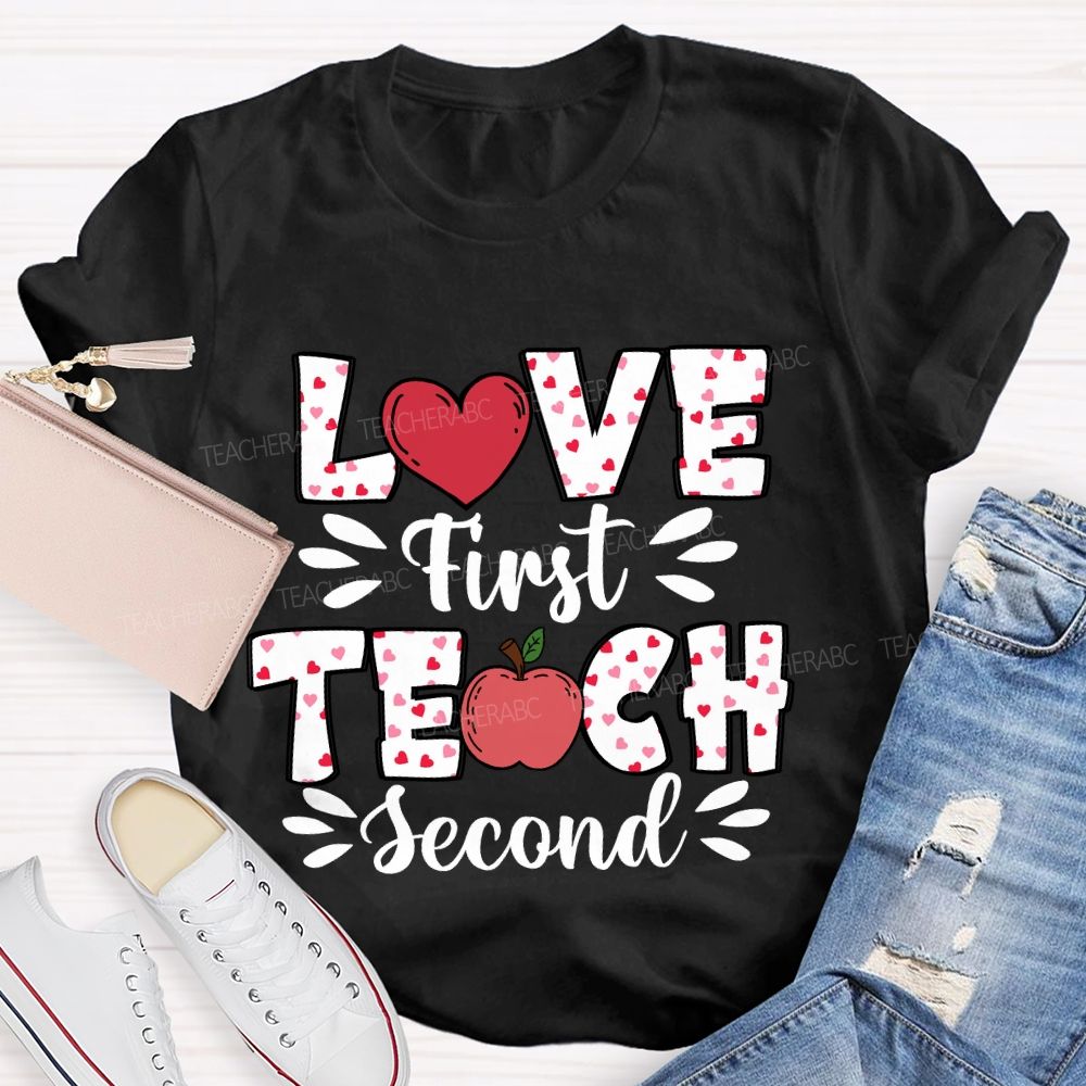 Love First Teach Second Pink Heart Apple T-shirt
