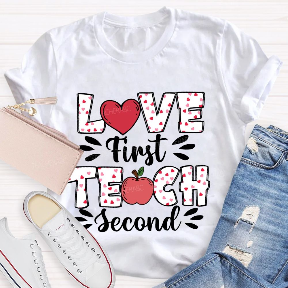 Love First Teach Second Pink Heart Apple T-shirt