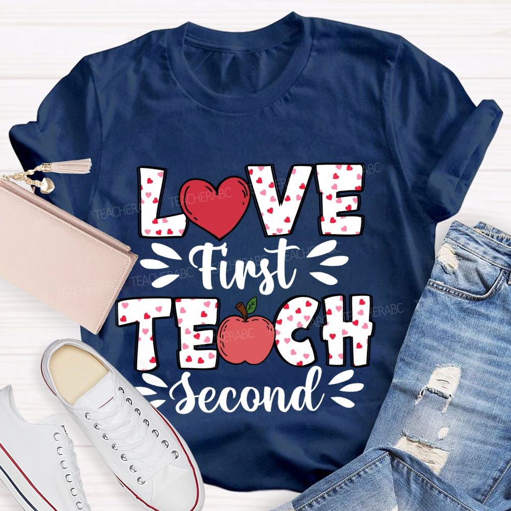Love First Teach Second Pink Heart Apple T-shirt