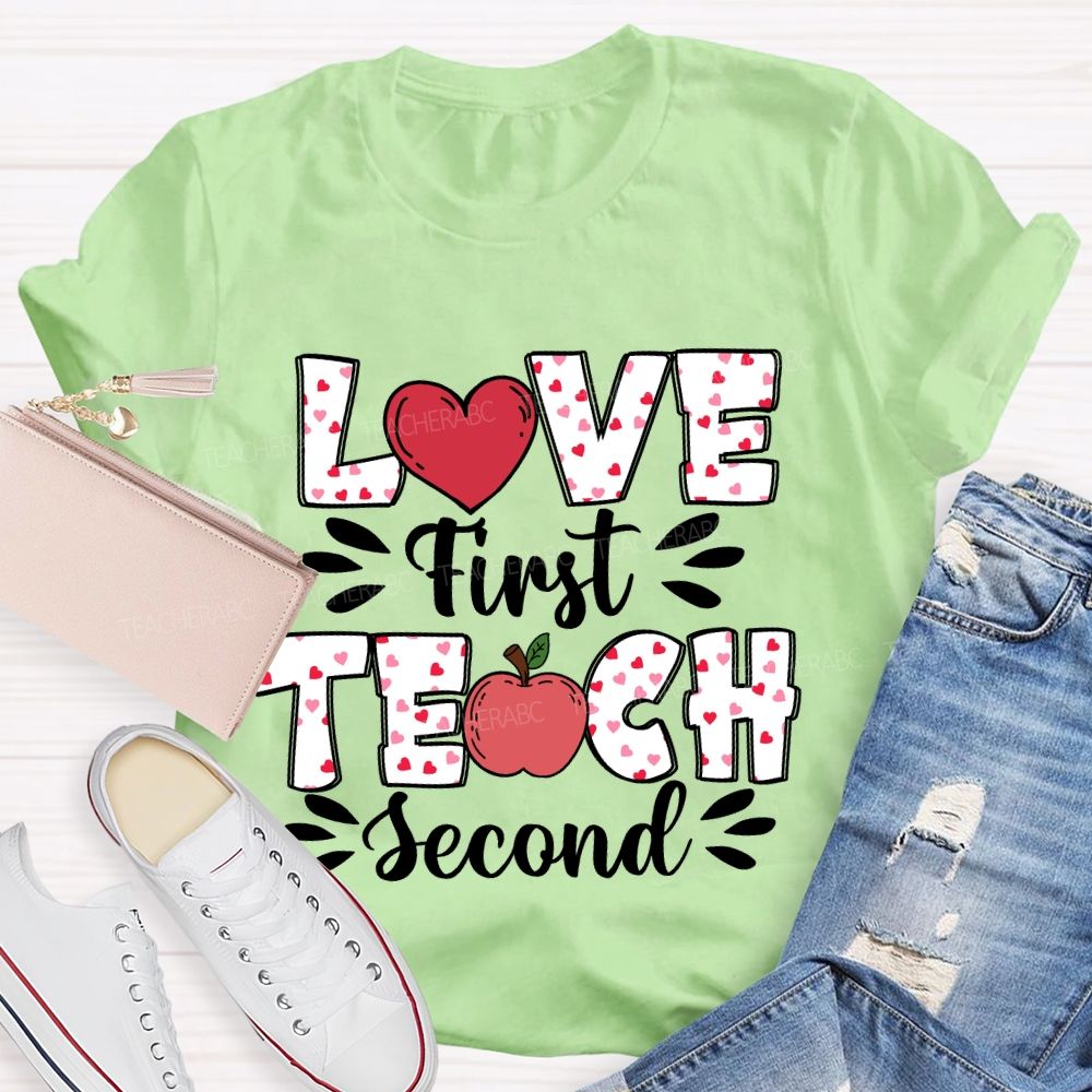 Love First Teach Second Pink Heart Apple T-shirt