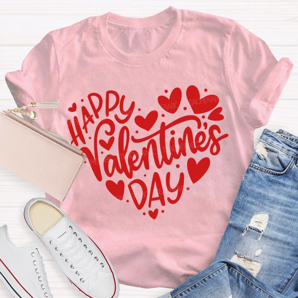 Happy Valentine'S Day Teacher And Hearts T-shirt