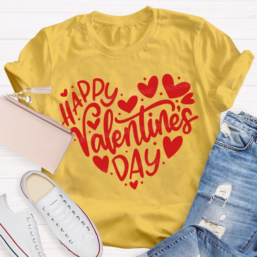 Happy Valentine'S Day Teacher And Hearts T-shirt
