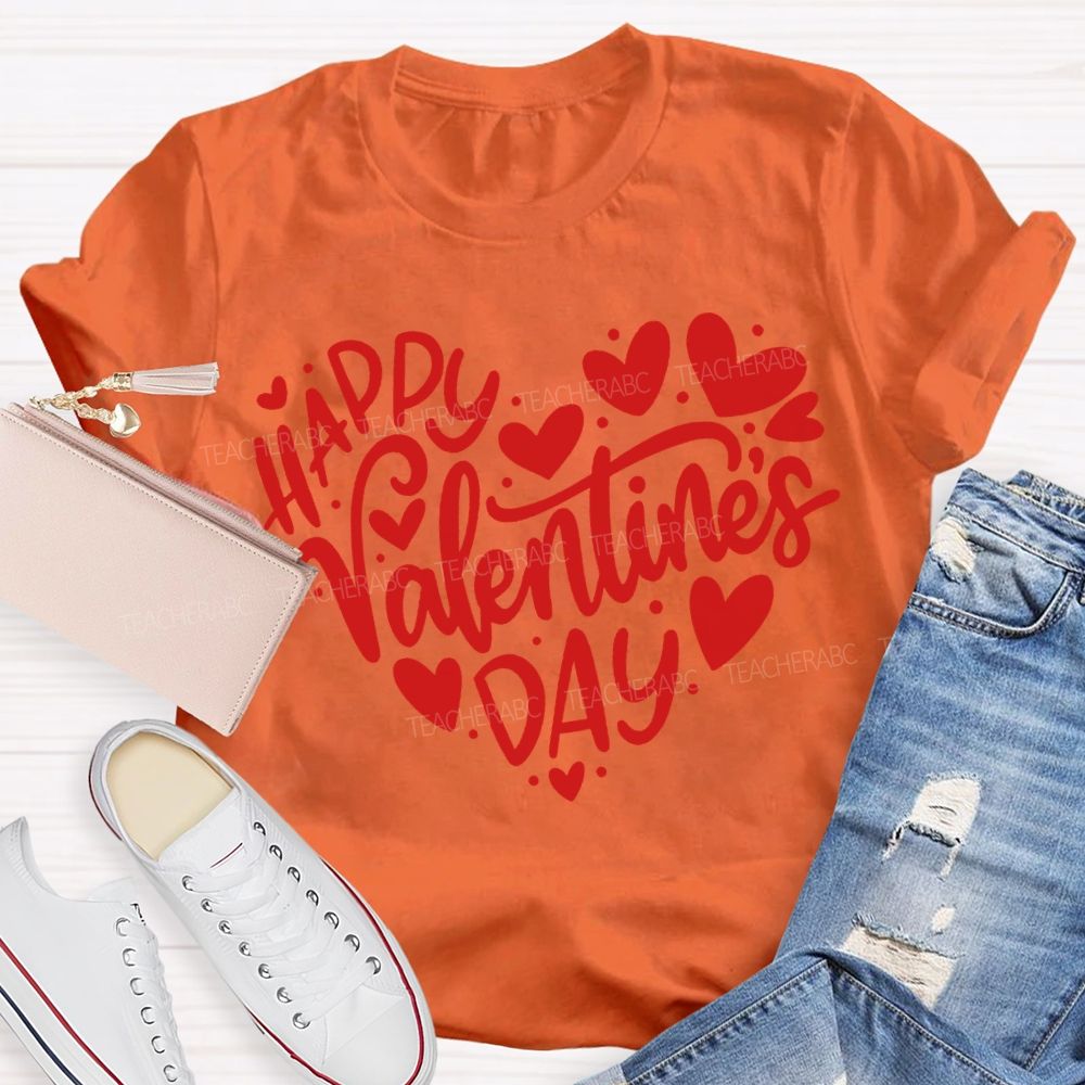 Happy Valentine'S Day Teacher And Hearts T-shirt