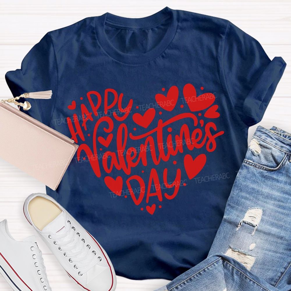 Happy Valentine'S Day Teacher And Hearts T-shirt